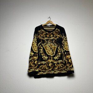VTG Michael Carrie Baroque Designer Acrylic Sweaters Men M Black Gold Accent 90s